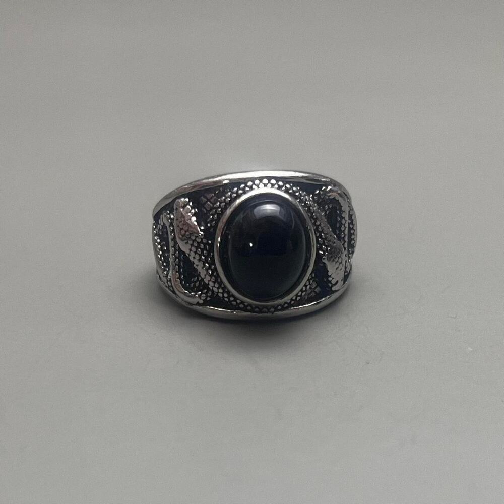 Vintage Silver Gothic Snake Black Pearl Ring – Size 8, Unisex, Brand New - Picture 3 of 8